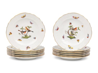 A Set of Twelve Herend Rothschild Bird Porcelain Salad Plates