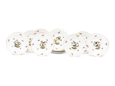 A Set of Ten Herend Rothschild Bird Porcelain Salad Plates