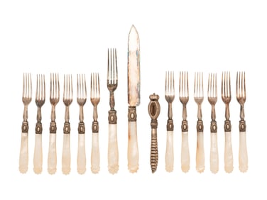 An English Cased Silver-Plate and Mother-of-Pearl Dessert Service