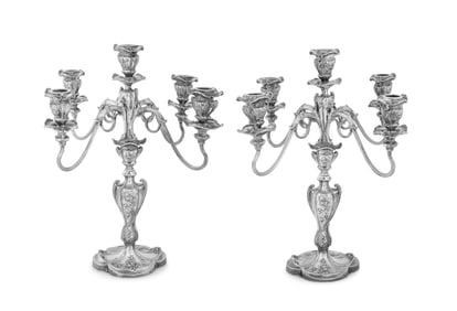 A Pair of Pairpoint Art Nouveau Silver-Plate Five-Light Candelabra