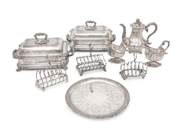 A Collection of Nine Silver-Plate Table Articles