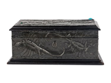 A Repousse Metal and Cabochon-Inset Humidor