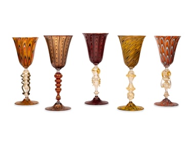 A Group of Five Murano Glass Wine Stems