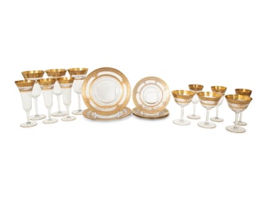 An American Parcel Gilt Glass Stemware Service