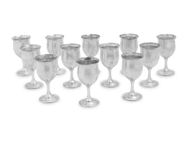 A Set of Twelve American Silver Wine Goblets