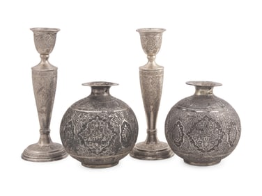 A Group of Four Persian Silver Table Articles