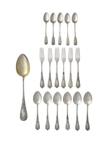 An Assorted Group of Eighteen Pieces of Russian Silver Flatware