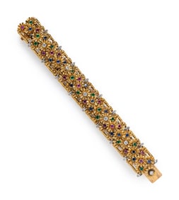 GOLD AND MULTIGEM FLORAL BRACELET