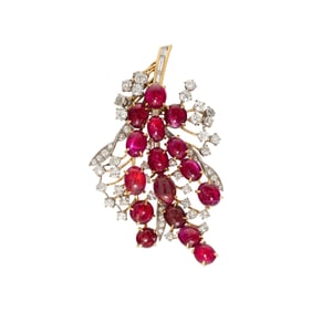 RUBY AND DIAMOND SPRAY BROOCH