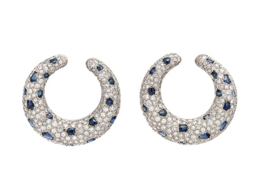 CARTIER, DIAMOND AND SAPPHIRE 'PANTHÈRE' HOOP EARRINGS