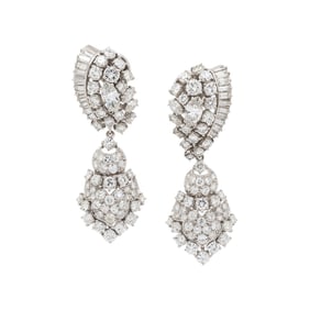 PLATINUM AND DIAMOND PENDANT EARRINGS