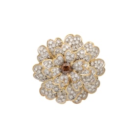 ERWIN PEARL, DIAMOND AND COLORED DIAMOND FLOWER BROOCH