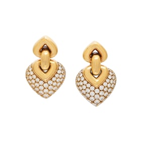 BULGARI, YELLOW GOLD AND DIAMOND 'DOPPIO CUORE' EARRINGS