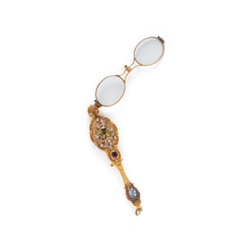 ANTIQUE, YELLOW GOLD AND MULTIGEM LORGNETTE