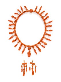 VICTORIAN, ETRUSCAN REVIVAL, CORAL JEWELRY SET