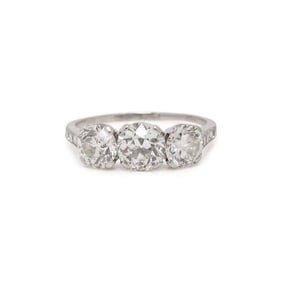 ANTIQUE, THREE STONE DIAMOND AND PLATINUM RING