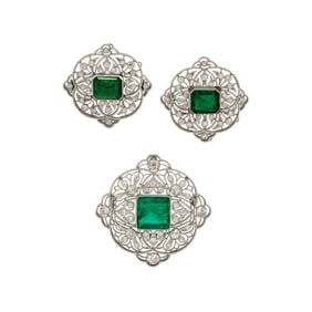 EDWARDIAN, COLOMBIAN EMERALD AND DIAMOND BROOCH PENDANT
