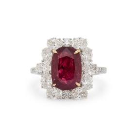 UNHEATED BURMESE RUBY AND DIAMOND RING