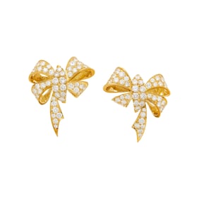 YELLOW GOLD AND DIAMOND BOW EARRINGS