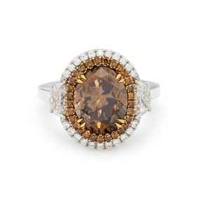 FANCY DARK YELLOWISH BROWN DIAMOND AND DIAMOND RING