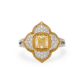 FANCY INTENSE YELLOW DIAMOND AND DIAMOND RING