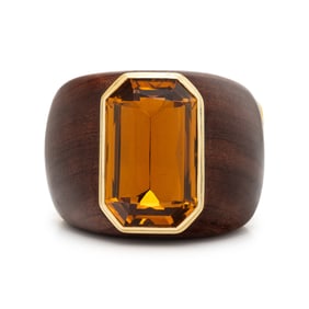 CITRINE AND WOOD HINGED CUFF BRACELET