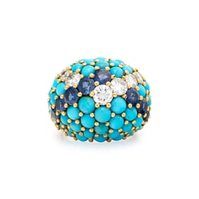 FRENCH, TURQUOISE, SAPPHIRE, AND DIAMOND RING