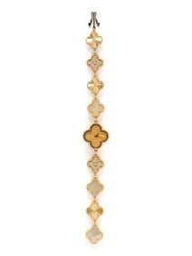 VAN CLEEF & ARPELS, YELLOW GOLD, DIAMOND, AND MOTHER OF PEARL 'SWEET ALHAMBRA' WATCH