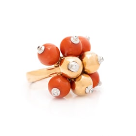 BICOLOR GOLD, CORAL, AND DIAMOND BAUBLE RING
