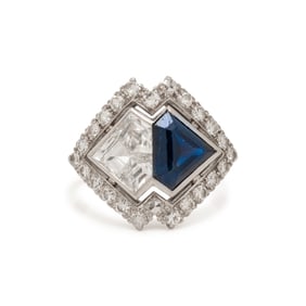 DIAMOND, SAPPHIRE, AND PLATINUM RING