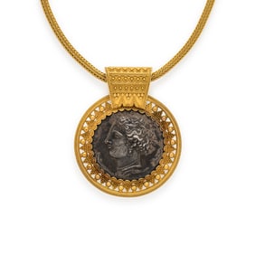 CARLO GIULIANO, ETRUSCAN REVIVAL, BRONZE MEDALLION NECKLACE