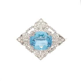 EDWARDIAN, AQUAMARINE AND DIAMOND BROOCH