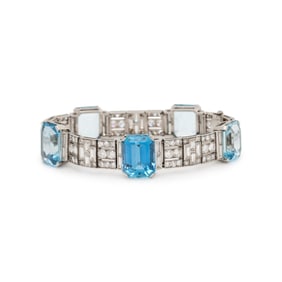 TIFFANY & CO, ART DECO, AQUAMARINE AND DIAMOND BRACELET