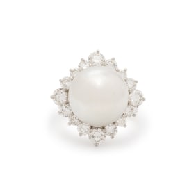 CULTURED PEARL AND DIAMOND RING