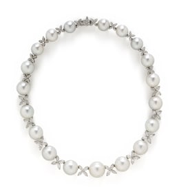 CULTURED PEARL AND DIAMOND NECKLACE