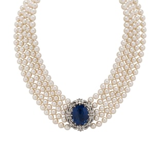 CULTURED PEARL, TANZANITE, AND DIAMOND CONVERTIBLE NECKLACE