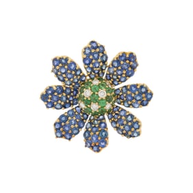 JEAN VITAU, SAPPHIRE, GARNET, AND DIAMOND FLOWER PIN