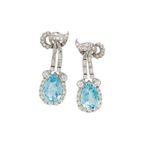 AQUAMARINE AND DIAMOND PENDANT EARRINGS