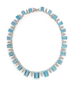 AQUAMARINE AND DIAMOND NECKLACE