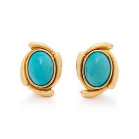 YELLOW GOLD AND TURQUOISE EARRINGS