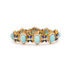 TURQUOISE, LAPIS LAZULI AND DIAMOND BRACELET