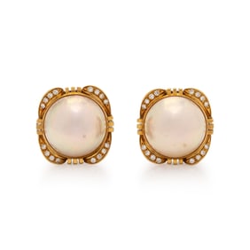 MABÉ PEARL AND DIAMOND EARRINGS