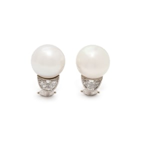 CULTURED PEARL AND DIAMOND EARRINGS