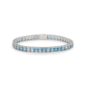 WHITE GOLD AND PRINCESS CUT AQUAMARINE LINE BRACELET