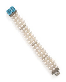 MAYOR'S, BLUE TOPAZ AND CULTURED PEARL BRACELET