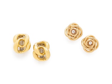 TWO PAIRS OF YELLOW GOLD EARRINGS