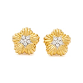 TURI, GOLD AND DIAMOND FLOWER EARRINGS