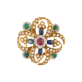 DIAMOND AND MULTIGEM BROOCH