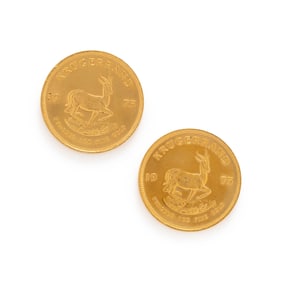 A PAIR OF YELLOW GOLD KRUGERANDS