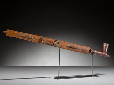 Dakota Carved Pipe and Bowl, with Bear Paw and Whirlwind Worms